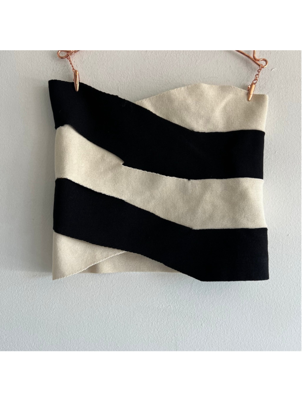 CIDER Black & Beige Striped Strapless Top